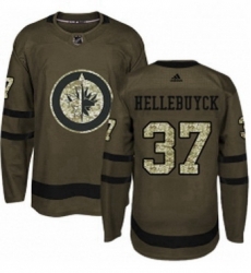 Mens Adidas Winnipeg Jets 37 Connor Hellebuyck Premier Green Salute to Service NHL Jersey Mens Adidas Winnipeg Jets 37 Connor Hellebuyck Premier Green Salute to Service NHL Jersey