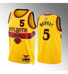 Men Atlanta Hawks 5 Dejounte Murray Yellow City Edition Stitched Jersey Men Atlanta Hawks 5 Dejounte Murray Yellow City Edition Stitched Jersey