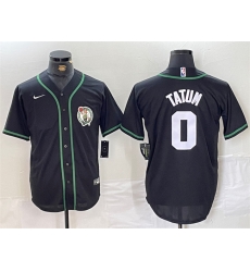 Men Boston Celtics 0 Jayson Tatum Black With Patch Stitched Baseball Jersey Men Boston Celtics 0 Jayson Tatum Black With Patch Stitched Baseball Jersey