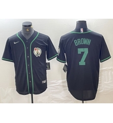 Men Boston Celtics 7 Jaylen Brown Black With Patch Cool Base Stitched Baseball Jersey Men Boston Celtics 7 Jaylen Brown Black With Patch Cool Base Stitched Baseball Jersey
