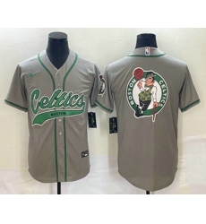 Men's Boston Celtics Gray Team Big Logo With Patch Stitched Baseball Jersey Men's Boston Celtics Gray Team Big Logo With Patch Stitched Baseball Jersey