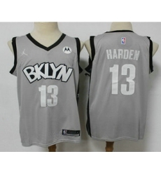 Men Brooklyn Nets 13 James Harden Light Grey 2021 Brand Jordan Swingman Stitched NBA Jersey With NEW Sponsor Logo Men Brooklyn Nets 13 James Harden Light Grey 2021 Brand Jordan Swingman Stitched NBA Jersey With NEW Sponsor Logo