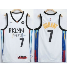 Men Brooklyn Nets 7 Kevin Durant NEW White 2021 City Edition Swingman Stitched NBA Jersey With The NEW Sponsor Logo Men Brooklyn Nets 7 Kevin Durant NEW White 2021 City Edition Swingman Stitched NBA Jersey With The NEW Sponsor Logo
