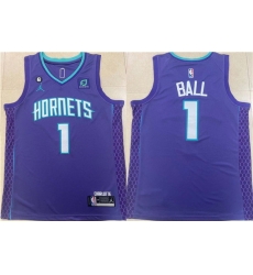 Men Charlotte Hornets 1 LaMelo Ball Purple Stitched Basketball Jersey Men Charlotte Hornets 1 LaMelo Ball Purple Stitched Basketball Jersey