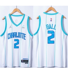 Men Charlotte Hornets 2 LaMelo Ball White 75th Anniversary Stitched NBA Jersey Men Charlotte Hornets 2 LaMelo Ball White 75th Anniversary Stitched NBA Jersey