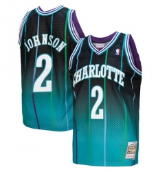 Men Charlotte Hornets 2 Larry Johnson Teal Black Throwback Stitched Jersey Men Charlotte Hornets 2 Larry Johnson Teal Black Throwback Stitched Jersey
