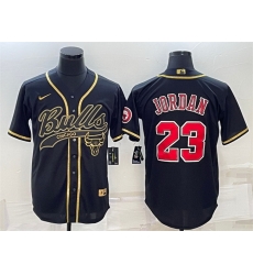 Men Chicago Bulls 23 Michael Jordan Black Gold With Patch Cool Base Stitched Baseball Jersey Men Chicago Bulls 23 Michael Jordan Black Gold With Patch Cool Base Stitched Baseball Jersey