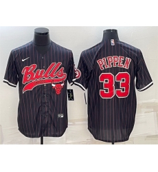 Men Chicago Bulls 33 Scottie Pippen Black With Patch Cool Base Stitched Baseball JerseyS Men Chicago Bulls 33 Scottie Pippen Black With Patch Cool Base Stitched Baseball JerseyS