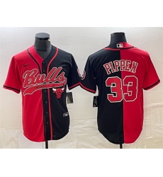Men Chicago Bulls 33 Scottie Pippen Red Black Split Cool Base Stitched Baseball Jersey Men Chicago Bulls 33 Scottie Pippen Red Black Split Cool Base Stitched Baseball Jersey
