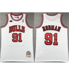 Men Chicago Bulls 91 Dennis Rodman White 1997 98 Stitched Basketball Jersey Men Chicago Bulls 91 Dennis Rodman White 1997 98 Stitched Basketball Jersey