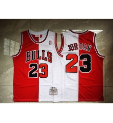 Men Chicago Bulls Michael Jordan 23 Red White Split Mitchells Ness Hardwood Classics NBA Jersey Men Chicago Bulls Michael Jordan 23 Red White Split Mitchells Ness Hardwood Classics NBA Jersey
