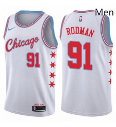 Mens Nike Chicago Bulls 91 Dennis Rodman Authentic White NBA Jersey City Edition Mens Nike Chicago Bulls 91 Dennis Rodman Authentic White NBA Jersey City Edition