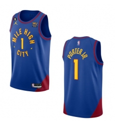 Men Denver Nuggets 1 Michael Porter Jr Blue 2022 23 Statement Edition With NO 6 PatchStitched Jersey Men Denver Nuggets 1 Michael Porter Jr Blue 2022 23 Statement Edition With NO 6 PatchStitched Jersey