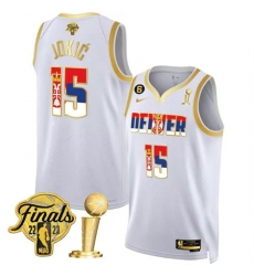 Men Denver Nuggets 15 Nikola Jokic 2023 White Gold Serbia Flag Finals Champions With NO 6 Patch Stitched Basketball Jersey Men Denver Nuggets 15 Nikola Jokic 2023 White Gold Serbia Flag Finals Champions With NO 6 Patch Stitched Basketball Jersey