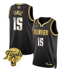Men Denver Nuggets 15 Nikola Jokic Black Gold Edition 2023 Finals Collection With NO 6 Patch Stitched Basketball Jersey Men Denver Nuggets 15 Nikola Jokic Black Gold Edition 2023 Finals Collection With NO 6 Patch Stitched Basketball Jersey