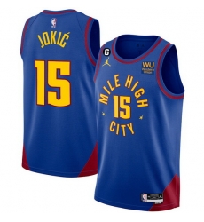 Men Denver Nuggets 15 Nikola Jokic Blue 2022 23 Statement Edition With NO 6 Patch Stitched Jersey Men Denver Nuggets 15 Nikola Jokic Blue 2022 23 Statement Edition With NO 6 Patch Stitched Jersey
