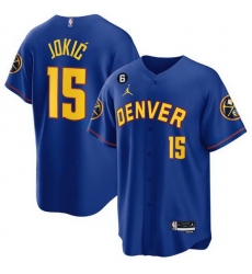 Men Denver Nuggets 15 Nikola Jokic Blue With No 6 Patch Stitched Baseball Jersey Men Denver Nuggets 15 Nikola Jokic Blue With No 6 Patch Stitched Baseball Jersey
