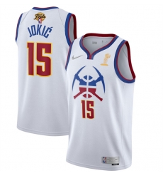 Men Denver Nuggets 15 Nikola Jokic White 2023 Finals Champions Earned Edition Stitched Basketball Jersey Men Denver Nuggets 15 Nikola Jokic White 2023 Finals Champions Earned Edition Stitched Basketball Jersey
