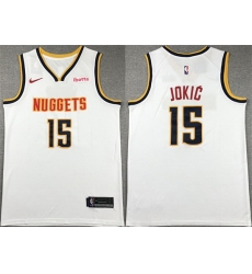 Men Denver Nuggets 15 Nikola Jokic White Stitched Basketball Jersey Men Denver Nuggets 15 Nikola Jokic White Stitched Basketball Jersey