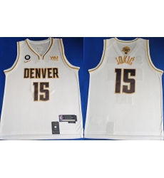 Men Denver Nuggets 15 Nikola Jokic White With NO 6 Patch Stitched Jersey Men Denver Nuggets 15 Nikola Jokic White With NO 6 Patch Stitched Jersey