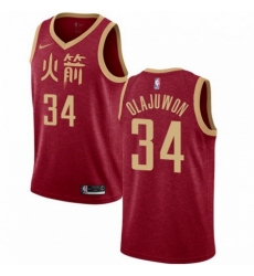 Mens Nike Houston Rockets 34 Hakeem Olajuwon Swingman Red NBA Jersey 2018 19 City Edition Mens Nike Houston Rockets 34 Hakeem Olajuwon Swingman Red NBA Jersey 2018 19 City Edition