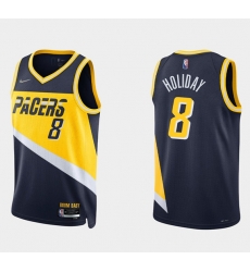 Men Indiana Pacers 8 Justin Holiday 2021 22 Navy City Edition 75th Anniversary Stitched Basketball Jersey Men Indiana Pacers 8 Justin Holiday 2021 22 Navy City Edition 75th Anniversary Stitched Basketball Jersey