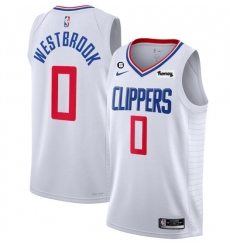Men Los Angeles Clippers 0 Russell Westbrook White With NO 6 Patch Stitched Jersey Men Los Angeles Clippers 0 Russell Westbrook White With NO 6 Patch Stitched Jersey