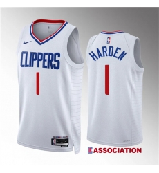 Men Los Angeles Clippers 1 James Harden White Association Edition Stitched Jersey Men Los Angeles Clippers 1 James Harden White Association Edition Stitched Jersey