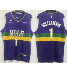 Men New Orleans Pelicans 1 Zion Williamson Purple With NO 6 Patch Stitched Basketball Jersey Men New Orleans Pelicans 1 Zion Williamson Purple With NO 6 Patch Stitched Basketball Jersey