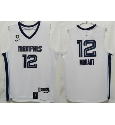 Men Memphis Grizzlies 12 Ja Morant White With NO 6 Patch Stitched Jersey Men Memphis Grizzlies 12 Ja Morant White With NO 6 Patch Stitched Jersey