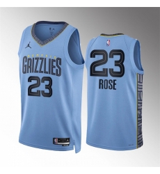 Men Memphis Grizzlies 23 Derrick Rose Blue Statement Edition With NO 6 Patch Stitched Basketball Jersey Men Memphis Grizzlies 23 Derrick Rose Blue Statement Edition With NO 6 Patch Stitched Basketball Jersey