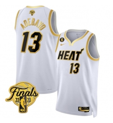 Men Miami Heat 13 Bam Adebayo White Gold Edition 2023 Finals Collection With NO 6 Patch Stitched Basketball Jersey Men Miami Heat 13 Bam Adebayo White Gold Edition 2023 Finals Collection With NO 6 Patch Stitched Basketball Jersey