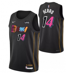 Men's Miami Heat #14 Tyler Herro 2021 2022 Black City Edition 75th Anniversary Stitched Jersey Men's Miami Heat #14 Tyler Herro 2021 2022 Black City Edition 75th Anniversary Stitched Jersey