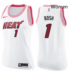 Womens Nike Miami Heat 1 Chris Bosh Swingman WhitePink Fashion NBA Jersey Womens Nike Miami Heat 1 Chris Bosh Swingman WhitePink Fashion NBA Jersey