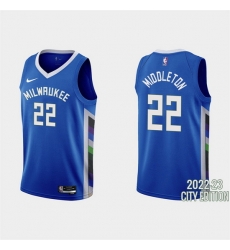 Men Milwaukee Bucks 22 Khris Middleton 2022 23 Blue City Edition Stitched Basketball Jersey Men Milwaukee Bucks 22 Khris Middleton 2022 23 Blue City Edition Stitched Basketball Jersey