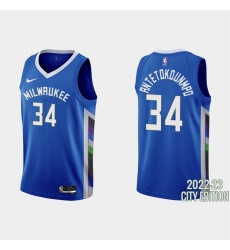 Men Milwaukee Bucks 34 Giannis Antetokounmpo 2022 23 Blue City Edition Stitched Basketball Jersey Men Milwaukee Bucks 34 Giannis Antetokounmpo 2022 23 Blue City Edition Stitched Basketball Jersey