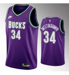 Men Milwaukee Bucks 34 Giannis Antetokounmpo 2022 23 Purple Classic Edition Swingman Stitched Basketball Jersey Men Milwaukee Bucks 34 Giannis Antetokounmpo 2022 23 Purple Classic Edition Swingman Stitched Basketball Jersey