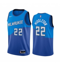 Men Nike Milwaukee Bucks 22 Khris Middleton Blue NBA Swingman 2020 21 City Edition Jersey Men Nike Milwaukee Bucks 22 Khris Middleton Blue NBA Swingman 2020 21 City Edition Jersey