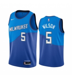 Men Nike Milwaukee Bucks 5 D J Wilson Blue NBA Swingman 2020 21 City Edition Jersey Men Nike Milwaukee Bucks 5 D J Wilson Blue NBA Swingman 2020 21 City Edition Jersey