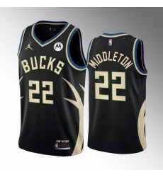 Men's Milwaukee Bucks #22 Khris Middleton 2022 23 Black Statement Edition Stitched Basketball Jersey Men's Milwaukee Bucks #22 Khris Middleton 2022 23 Black Statement Edition Stitched Basketball Jersey