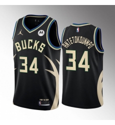 Men's Milwaukee Bucks #34 Giannis Antetokounmpo 2022 23 Black Statement Edition Stitched Basketball Jersey Men's Milwaukee Bucks #34 Giannis Antetokounmpo 2022 23 Black Statement Edition Stitched Basketball Jersey