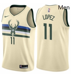 Mens Nike Milwaukee Bucks 11 Brook Lopez Swingman Cream NBA Jersey City Edition Mens Nike Milwaukee Bucks 11 Brook Lopez Swingman Cream NBA Jersey City Edition