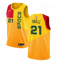 Mens Nike Milwaukee Bucks 21 Tony Snell Swingman Yellow NBA Jersey City Edition Mens Nike Milwaukee Bucks 21 Tony Snell Swingman Yellow NBA Jersey City Edition