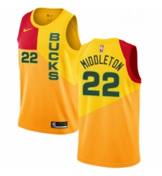 Mens Nike Milwaukee Bucks 22 Khris Middleton Swingman Yellow NBA Jersey City Edition Mens Nike Milwaukee Bucks 22 Khris Middleton Swingman Yellow NBA Jersey City Edition