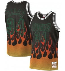 Milwaukee Bucks 34 Ray Allen Black 1996 97 Hardwood Classics Flames Swingman Jersey Milwaukee Bucks 34 Ray Allen Black 1996 97 Hardwood Classics Flames Swingman Jersey
