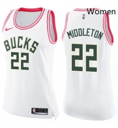 Womens Nike Milwaukee Bucks 22 Khris Middleton Swingman WhitePink Fashion NBA Jersey Womens Nike Milwaukee Bucks 22 Khris Middleton Swingman WhitePink Fashion NBA Jersey