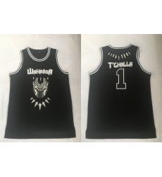 Men Black Panther 1 T'Challa Black Movie Basketball Jersey Men Black Panther 1 T'Challa Black Movie Basketball Jersey