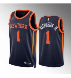 Men New Yok Knicks 1 Duane Washington Jr Navy Statement Edition Stitched Basketball Jersey Men New Yok Knicks 1 Duane Washington Jr Navy Statement Edition Stitched Basketball Jersey