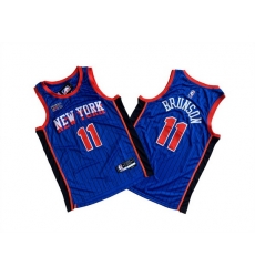 Men New Yok Knicks 11 Jalen Brunson Blue City Edition Stitched Basketball Jersey Men New Yok Knicks 11 Jalen Brunson Blue City Edition Stitched Basketball Jersey