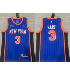 Men New Yok Knicks 3 Josh Hart Blue 2023 24 City Edition Stitched Basketball Jersey Men New Yok Knicks 3 Josh Hart Blue 2023 24 City Edition Stitched Basketball Jersey